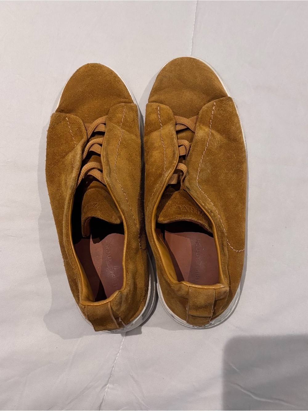 ZEGNA mustard Suede Triple Stitch Sneakers Size 9.5